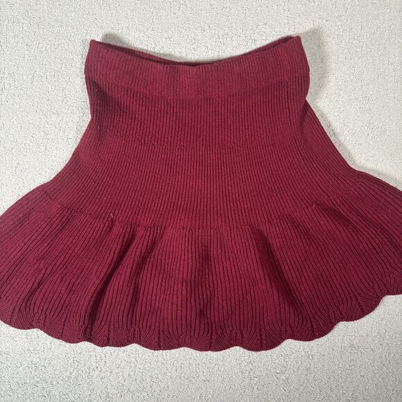 Leif Notes Skirt Wool Blend Fit And Flare Women’s Size M Burgundy‎ Chunky Knit - Picture 10 of 12